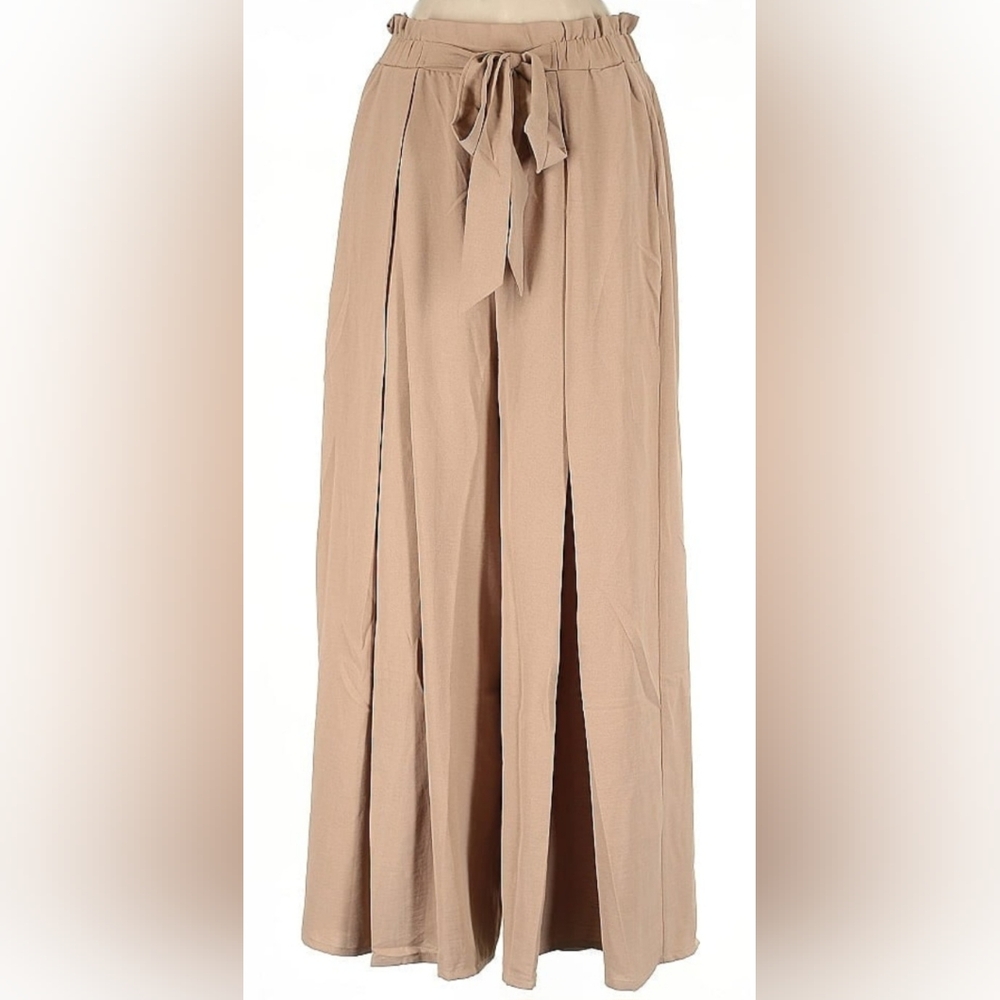 SIMPLEE Tan Wide-Leg Trousers